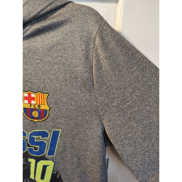 FCB Barcelona #10 Messi Hoodie Pullover Youth Size Large Gray Long Sleeve Sweat - Picture 9 of 16
